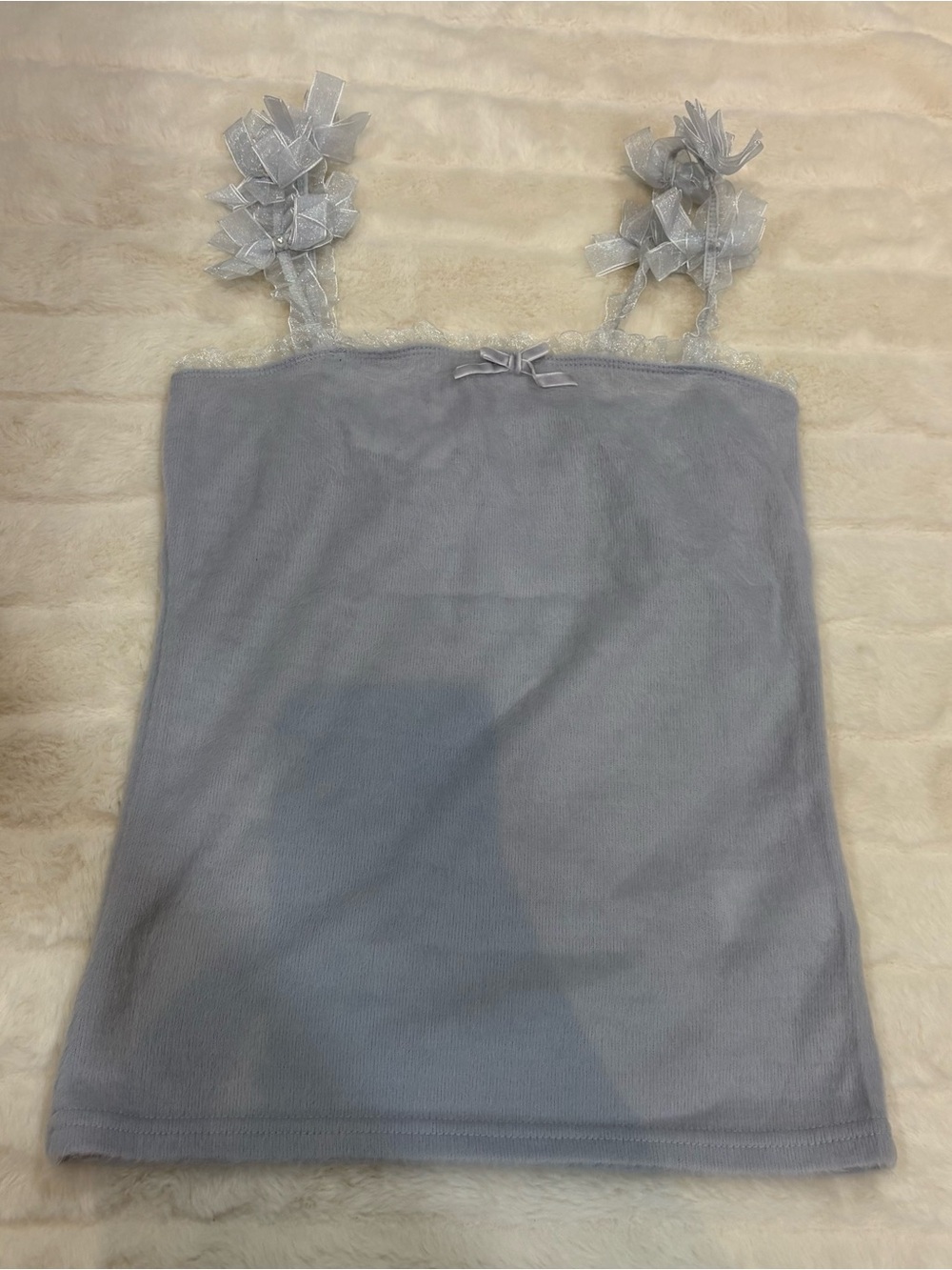 LIZ LISA Light Gray Lace-Trim Bow Camisole